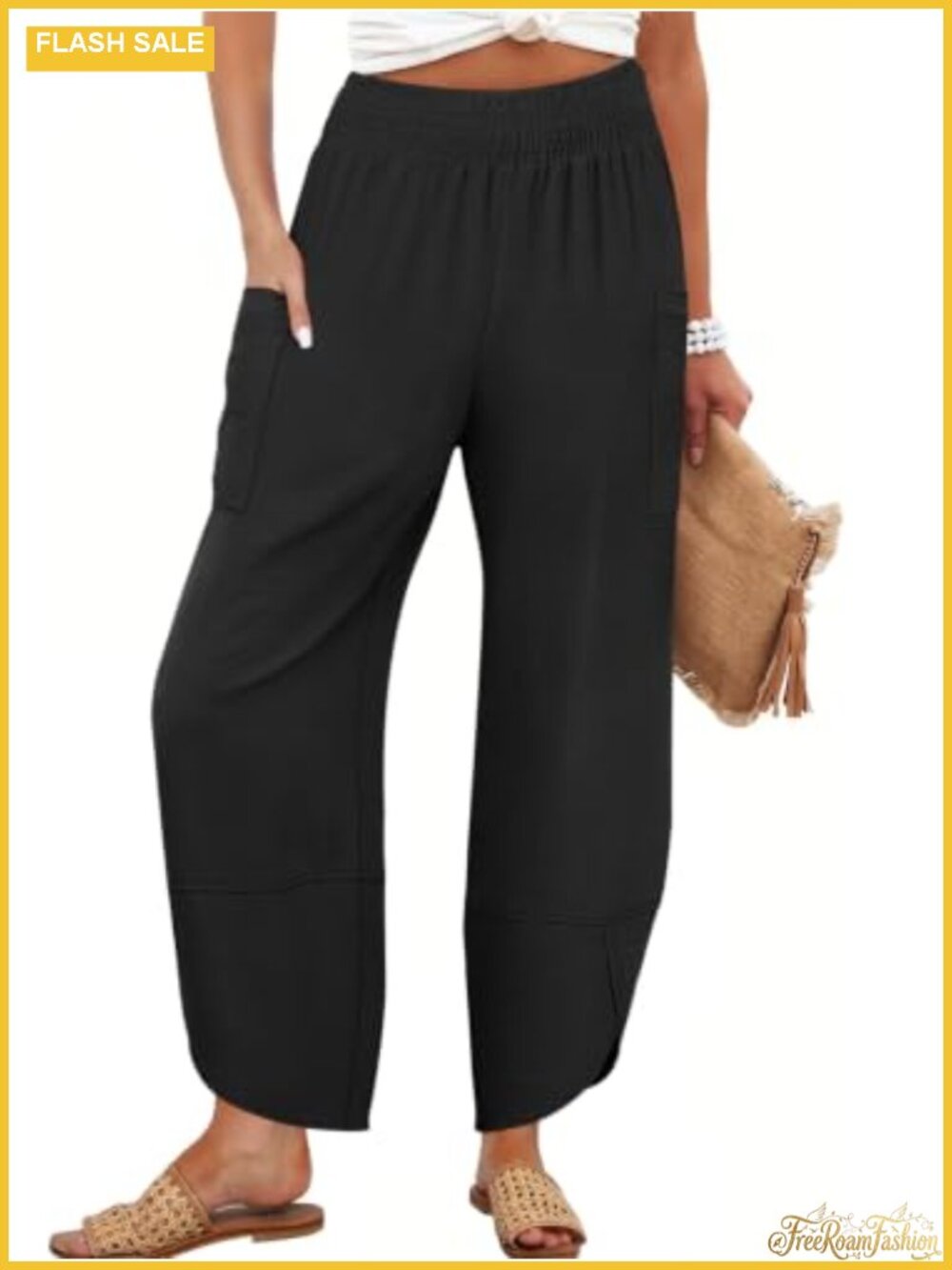 Wide Leg Palazzo Capri Pants 100% Polyester Loose Fit High Rise